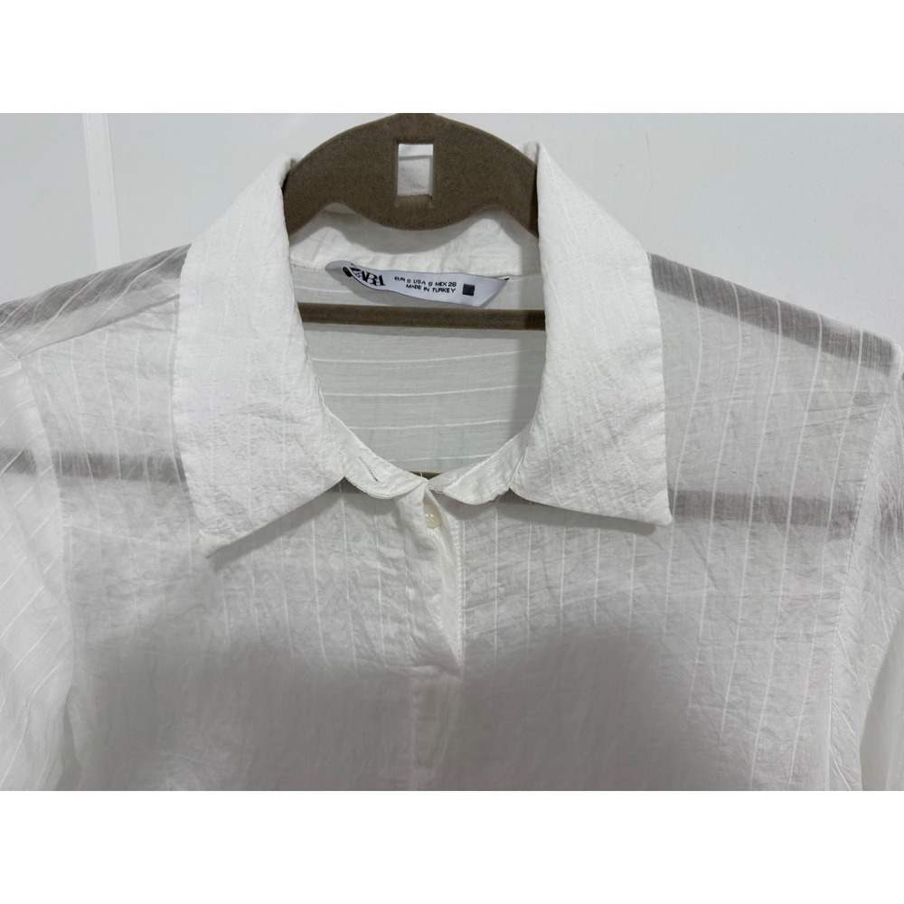 Zara Woman's White Striped Button-Up Blouse Top Long Sleeve Small S - Picture 3 of 9